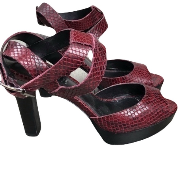 Lauren Ralph Lauren Shoes - NWOT Ralph Lauren Snakeskin Strappy Burgundy Heels